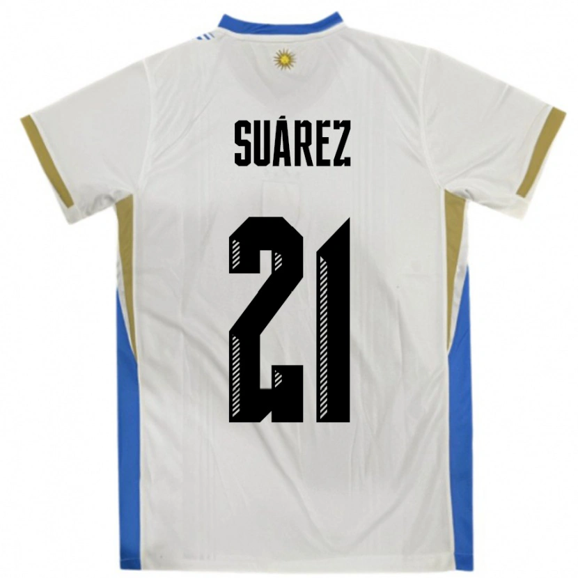 Danxen Kinderen Uruguay Pablo Suárez #21 Wit Blauw Uitshirt Uittenue 24-26 T-Shirt