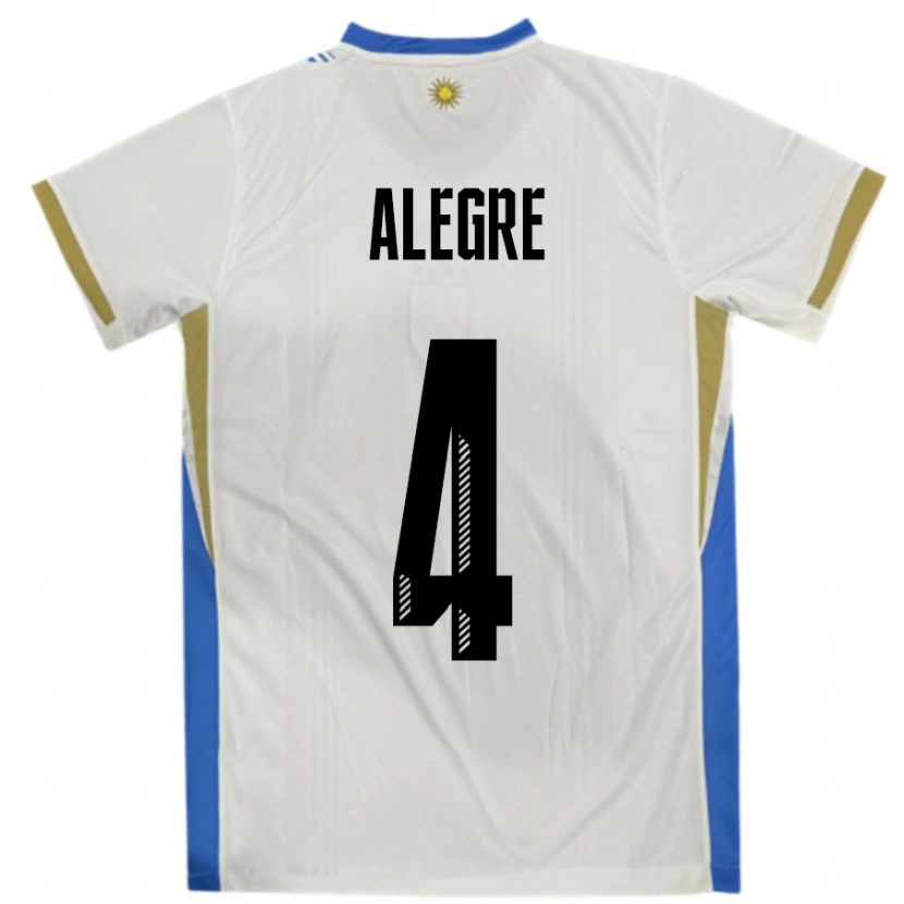 Danxen Kinderen Uruguay Ignacio Alegre #4 Wit Blauw Uitshirt Uittenue 24-26 T-Shirt