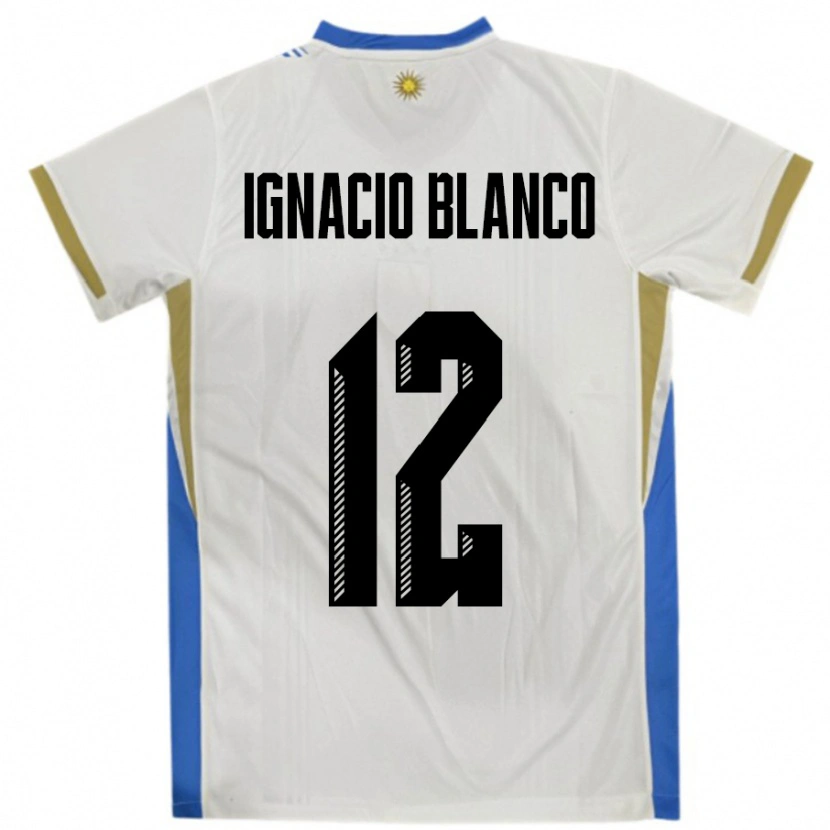 Danxen Kinderen Uruguay Juan Ignacio Blanco #12 Wit Blauw Uitshirt Uittenue 24-26 T-Shirt