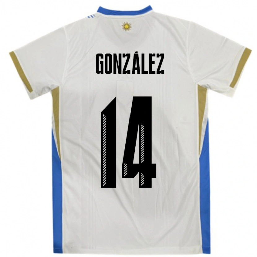 Danxen Kinderen Uruguay Pilar Gonzalez #14 Wit Blauw Uitshirt Uittenue 24-26 T-Shirt