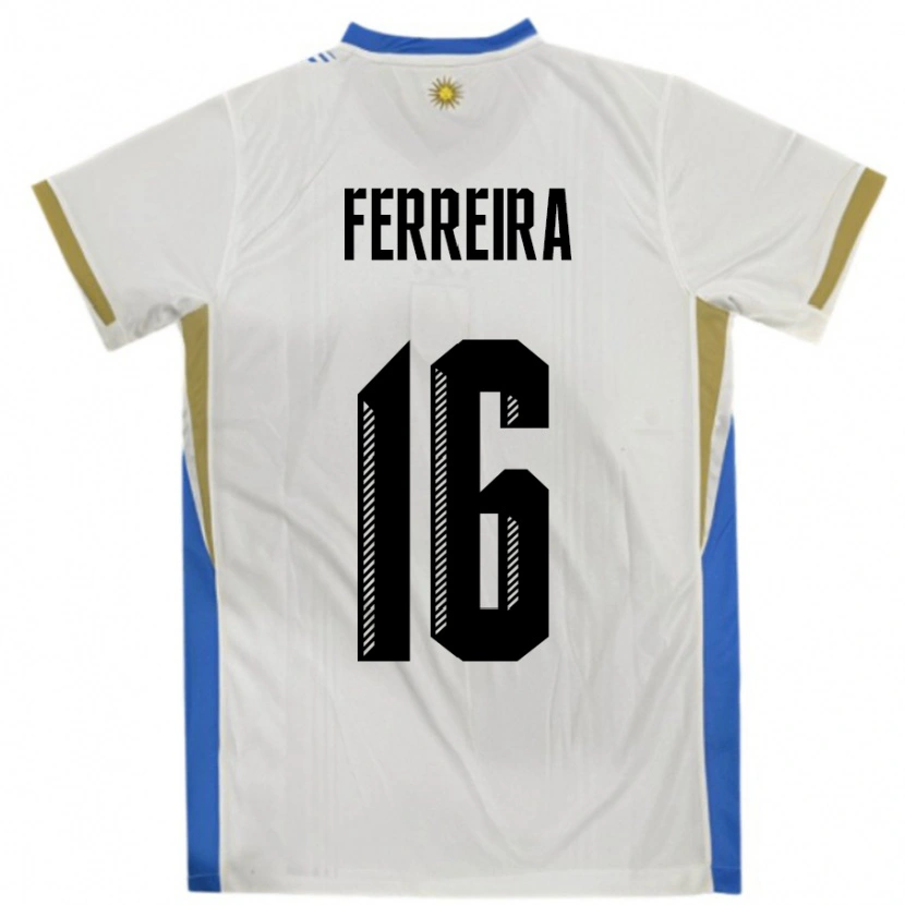 Danxen Kinderen Uruguay Joaquin Ferreira #16 Wit Blauw Uitshirt Uittenue 24-26 T-Shirt
