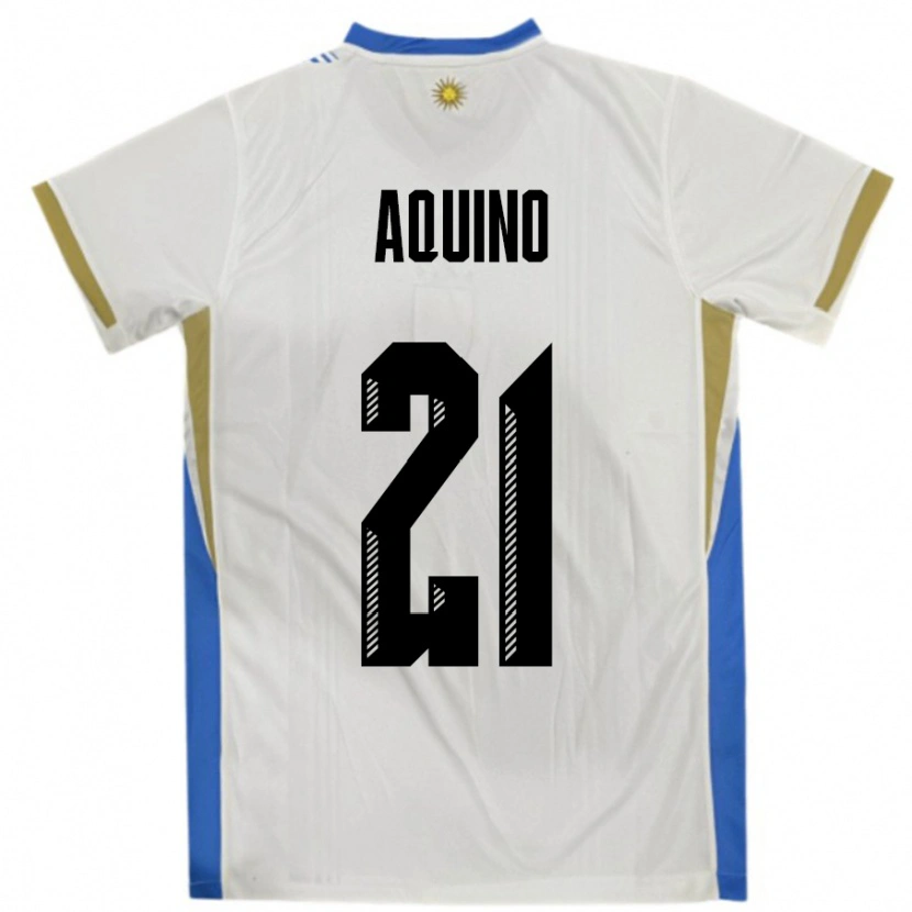 Danxen Kinderen Uruguay Belen Aquino #21 Wit Blauw Uitshirt Uittenue 24-26 T-Shirt