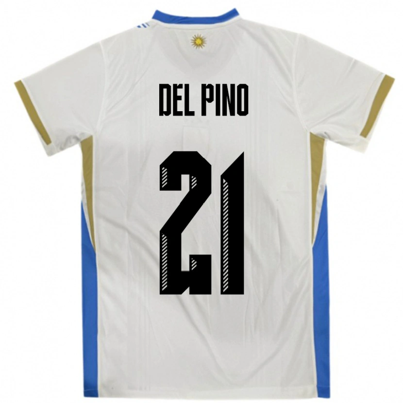 Danxen Kinderen Uruguay Emiliano Del Pino #21 Wit Blauw Uitshirt Uittenue 24-26 T-Shirt