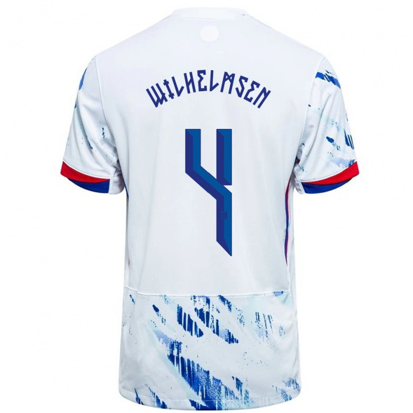 Danxen Kinderen Noorwegen Andreas Wilhelmsen #4 Wit Blauw Uitshirt Uittenue 24-26 T-Shirt