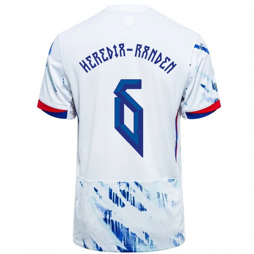 Danxen Kinderen Noorwegen Andreas Heredia-Randen #6 Wit Blauw Uitshirt Uittenue 24-26 T-Shirt