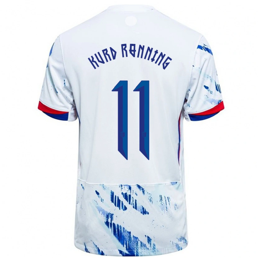 Danxen Kinderen Noorwegen Adrian Kurd Rønning #11 Wit Blauw Uitshirt Uittenue 24-26 T-Shirt