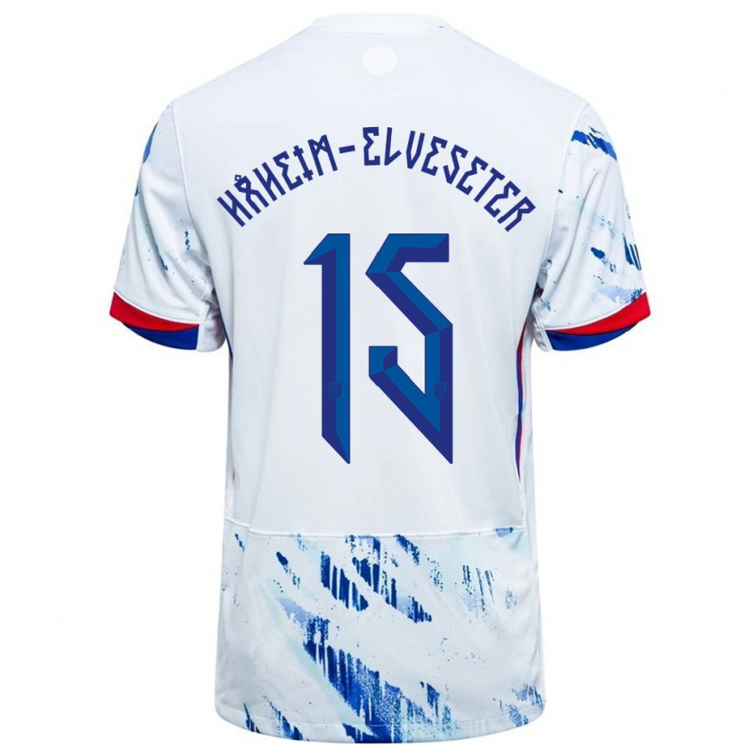 Danxen Kinderen Noorwegen Martin Håheim-Elveseter #15 Wit Blauw Uitshirt Uittenue 24-26 T-Shirt