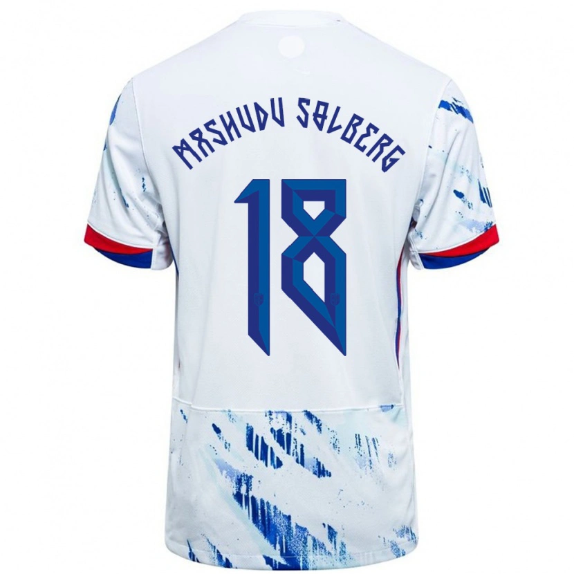 Danxen Kinderen Noorwegen Mathias Mashudu Solberg #18 Wit Blauw Uitshirt Uittenue 24-26 T-Shirt