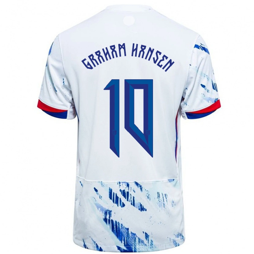 Danxen Kinderen Noorwegen Caroline Graham Hansen #10 Wit Blauw Uitshirt Uittenue 24-26 T-Shirt