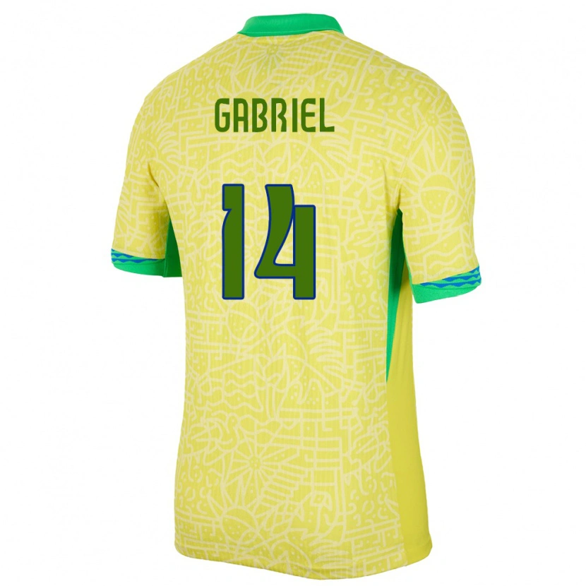 Danxen Heren Brazilië Gabriel Magalhães #14 Geel Thuisshirt Thuistenue 24-26 T-Shirt