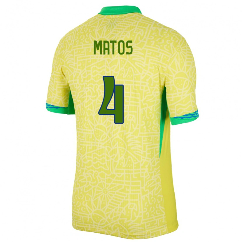 Danxen Heren Brazilië Ryan Matos #4 Geel Thuisshirt Thuistenue 24-26 T-Shirt
