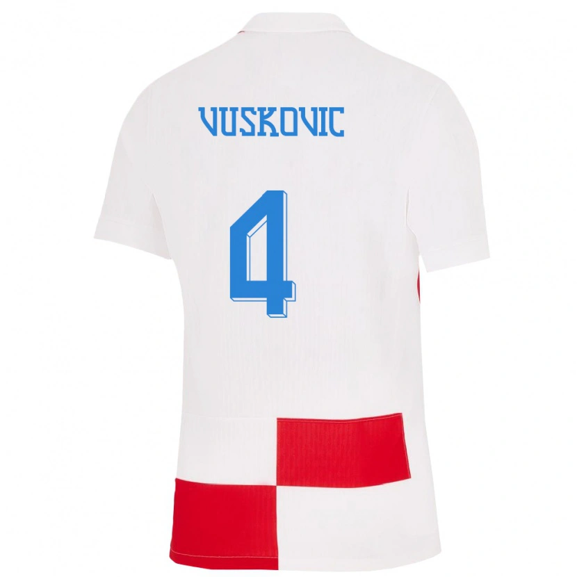 Danxen Heren Kroatië Luka Vuskovic #4 Wit Rood Thuisshirt Thuistenue 24-26 T-Shirt
