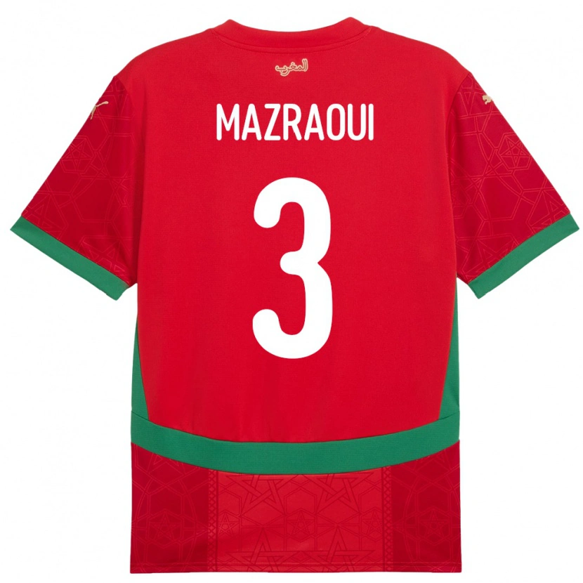 Danxen Heren Marokko Noussair Mazraoui #3 Rood Thuisshirt Thuistenue 24-26 T-Shirt