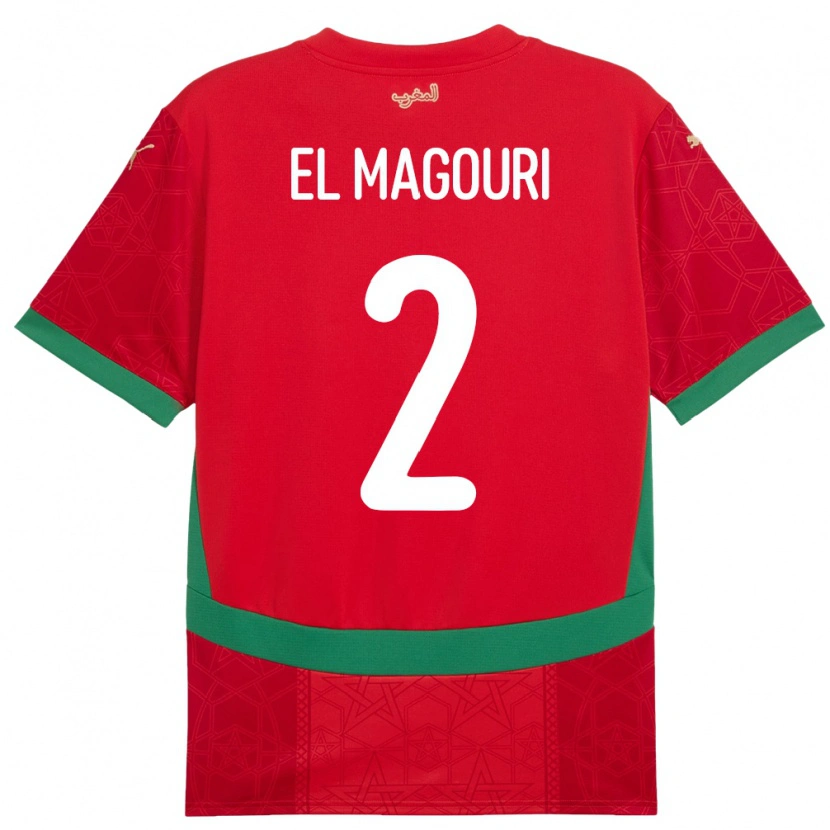 Danxen Heren Marokko Anas El Magouri #2 Rood Thuisshirt Thuistenue 24-26 T-Shirt