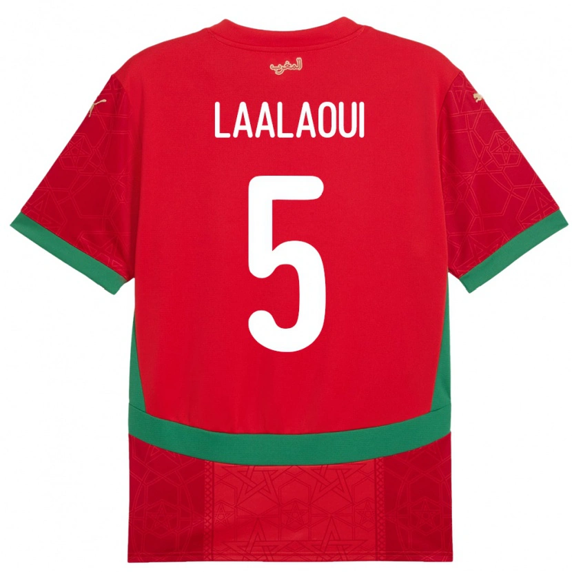 Danxen Heren Marokko Reda Laalaoui #5 Rood Thuisshirt Thuistenue 24-26 T-Shirt