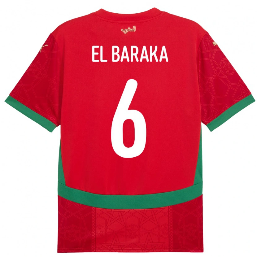 Danxen Heren Marokko Jibril El Baraka #6 Rood Thuisshirt Thuistenue 24-26 T-Shirt