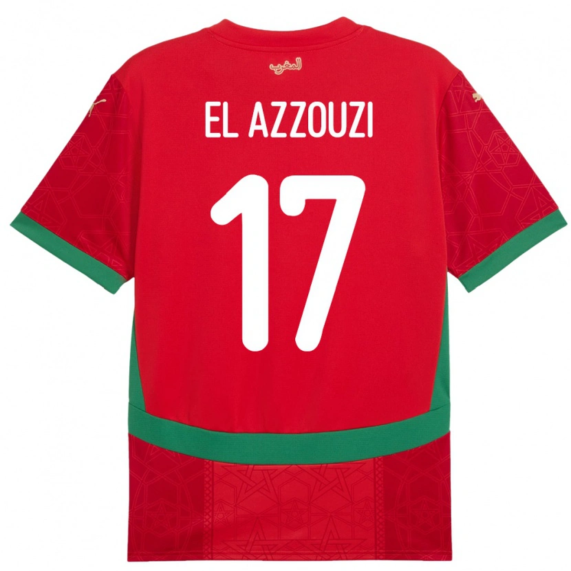 Danxen Heren Marokko Oussama El Azzouzi #17 Rood Thuisshirt Thuistenue 24-26 T-Shirt