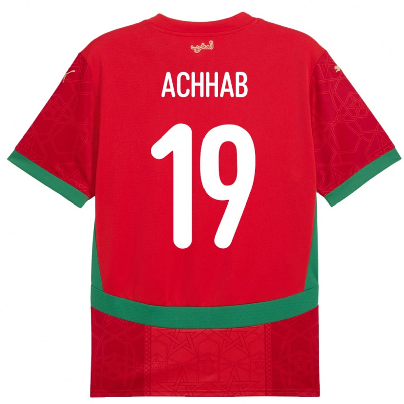 Danxen Heren Marokko Abdeslam Achhab #19 Rood Thuisshirt Thuistenue 24-26 T-Shirt