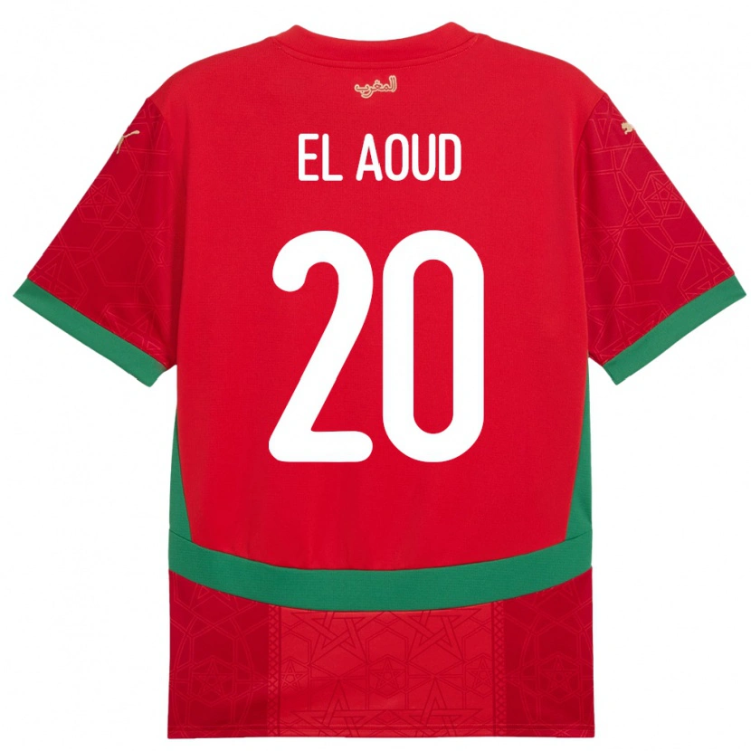 Danxen Heren Marokko Ismail El Aoud #20 Rood Thuisshirt Thuistenue 24-26 T-Shirt