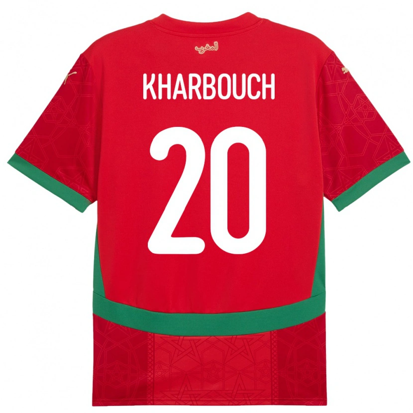 Danxen Heren Marokko Yahya Kharbouch #20 Rood Thuisshirt Thuistenue 24-26 T-Shirt