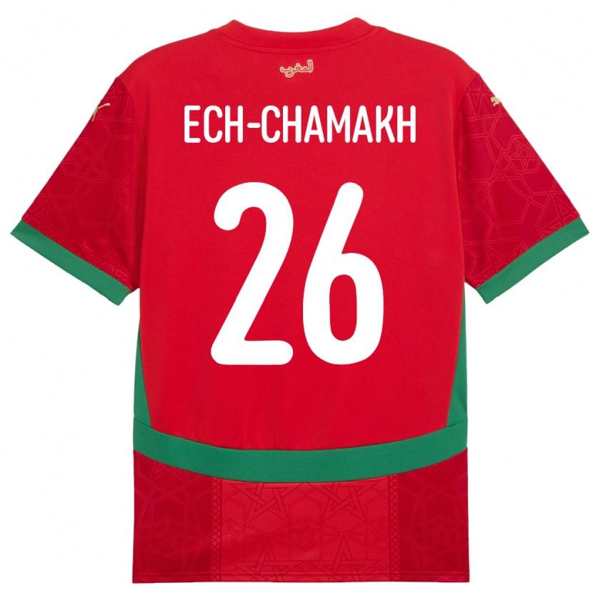 Danxen Heren Marokko Jamal Ech-Chamakh #26 Rood Thuisshirt Thuistenue 24-26 T-Shirt
