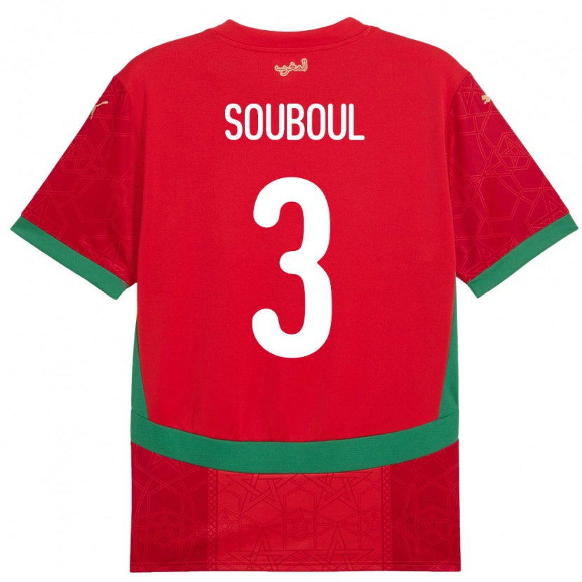 Danxen Heren Marokko Mohamed Souboul #3 Rood Thuisshirt Thuistenue 24-26 T-Shirt