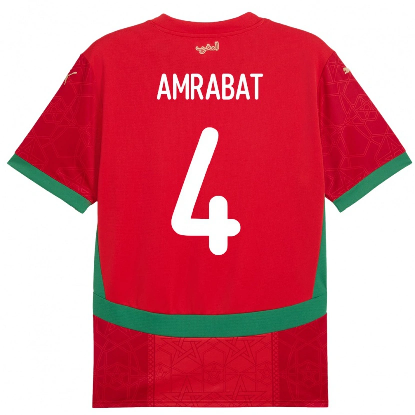 Danxen Heren Marokko Soufiane Amrabat #4 Rood Thuisshirt Thuistenue 24-26 T-Shirt