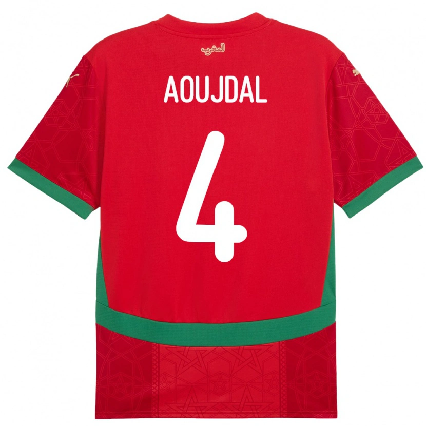 Danxen Heren Marokko Youssef Aoujdal #4 Rood Thuisshirt Thuistenue 24-26 T-Shirt
