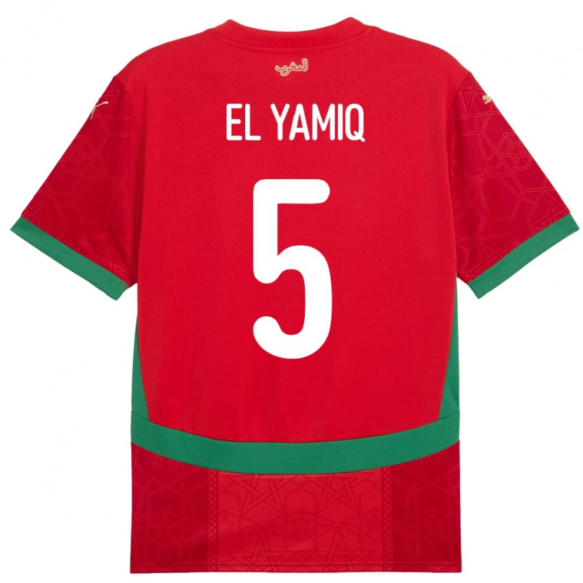 Danxen Heren Marokko Jawad El Yamiq #5 Rood Thuisshirt Thuistenue 24-26 T-Shirt