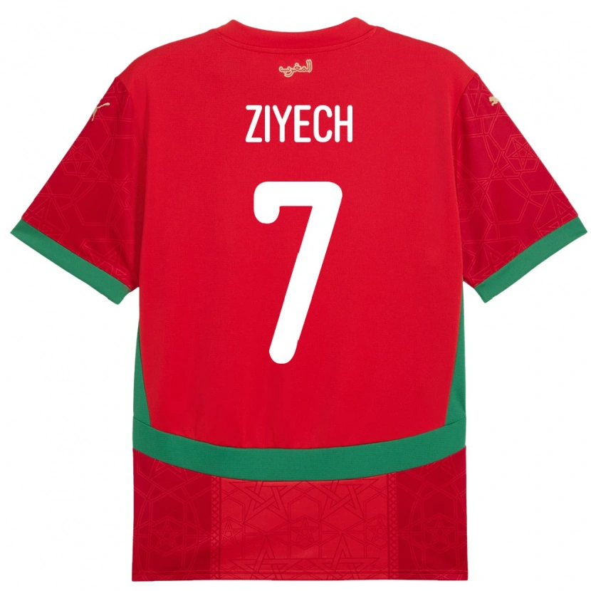 Danxen Heren Marokko Hakim Ziyech #7 Rood Thuisshirt Thuistenue 24-26 T-Shirt