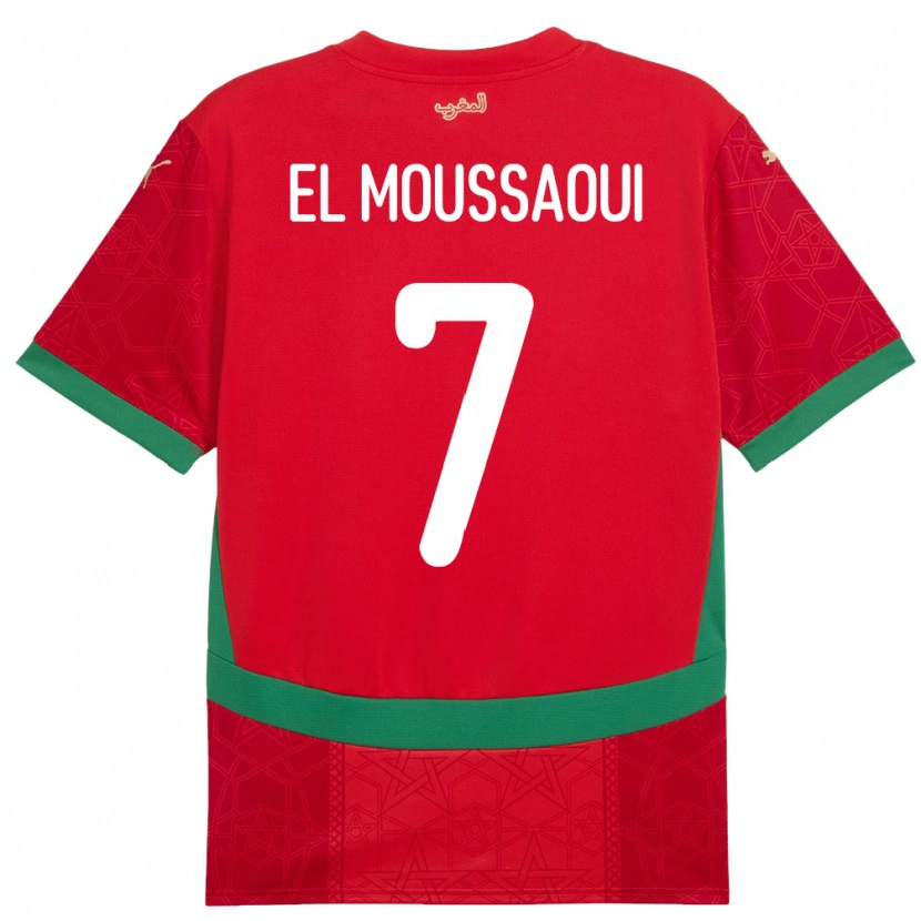Danxen Heren Marokko Hamza El Moussaoui #7 Rood Thuisshirt Thuistenue 24-26 T-Shirt