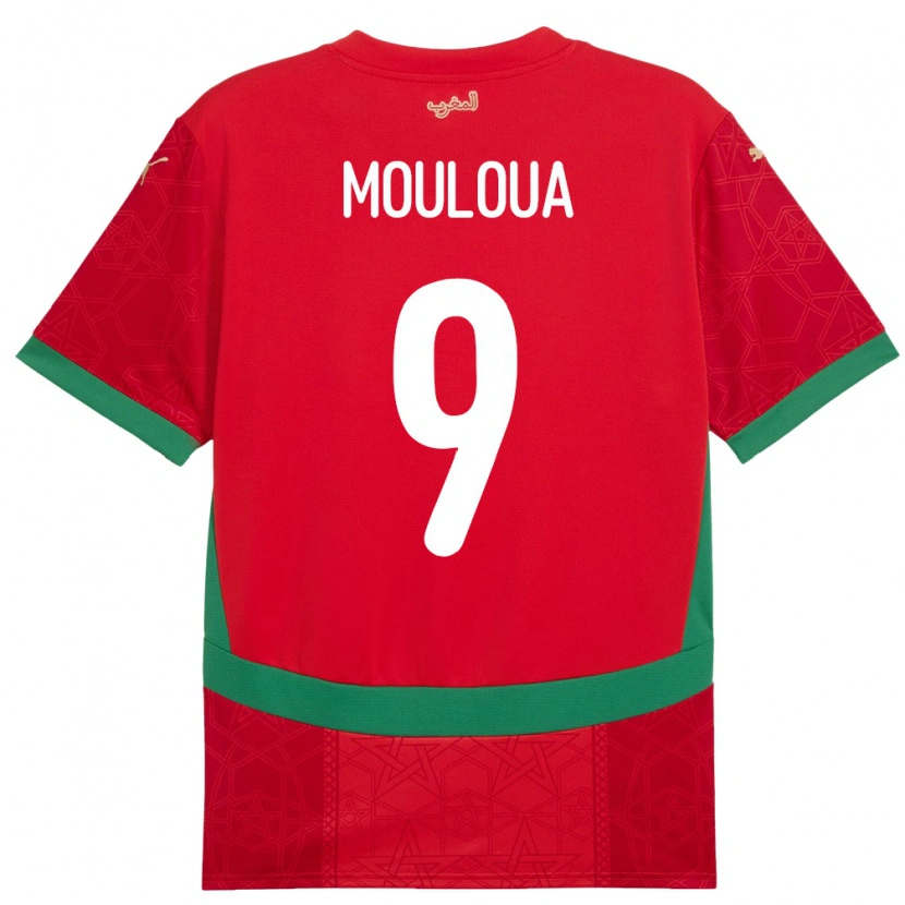 Danxen Heren Marokko Ayoub Mouloua #9 Rood Thuisshirt Thuistenue 24-26 T-Shirt