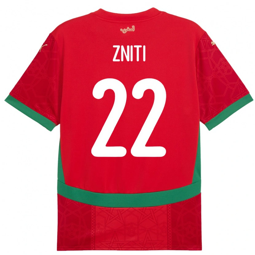 Danxen Heren Marokko Anas Zniti #22 Rood Thuisshirt Thuistenue 24-26 T-Shirt