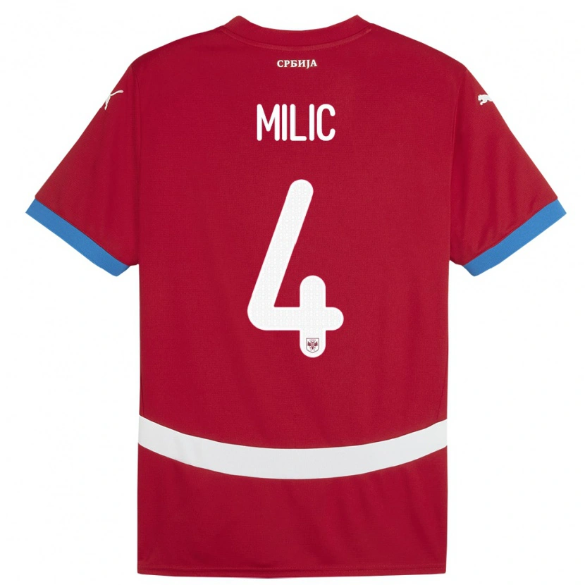 Danxen Heren Servië Lazar Milic #4 Rood Thuisshirt Thuistenue 24-26 T-Shirt