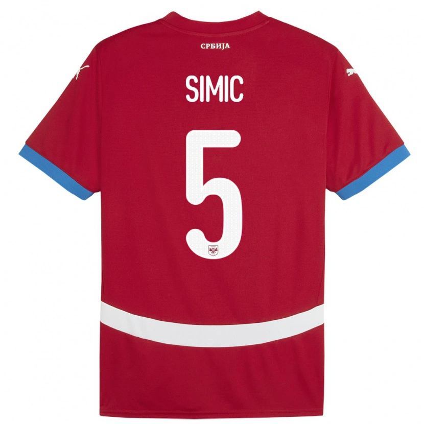 Danxen Heren Servië Nikola Simic #5 Rood Thuisshirt Thuistenue 24-26 T-Shirt