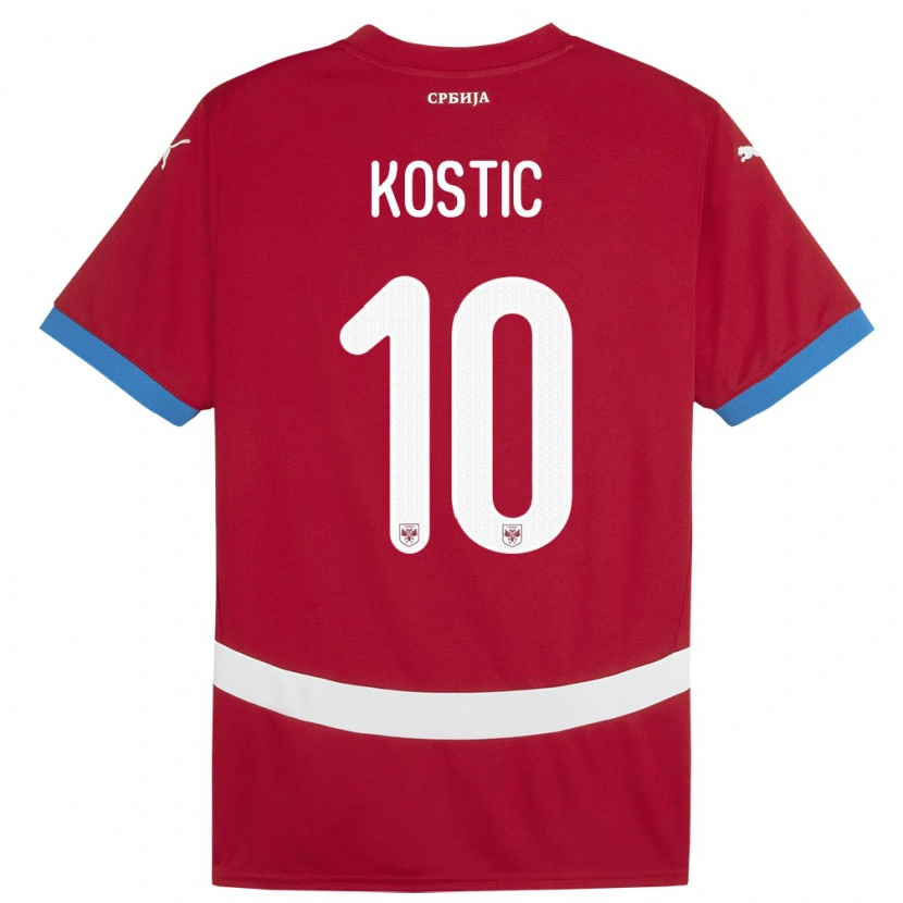 Danxen Heren Servië Bogdan Kostic #10 Rood Thuisshirt Thuistenue 24-26 T-Shirt