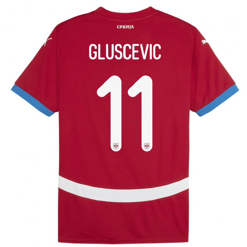 Danxen Heren Servië Matija Gluscevic #11 Rood Thuisshirt Thuistenue 24-26 T-Shirt