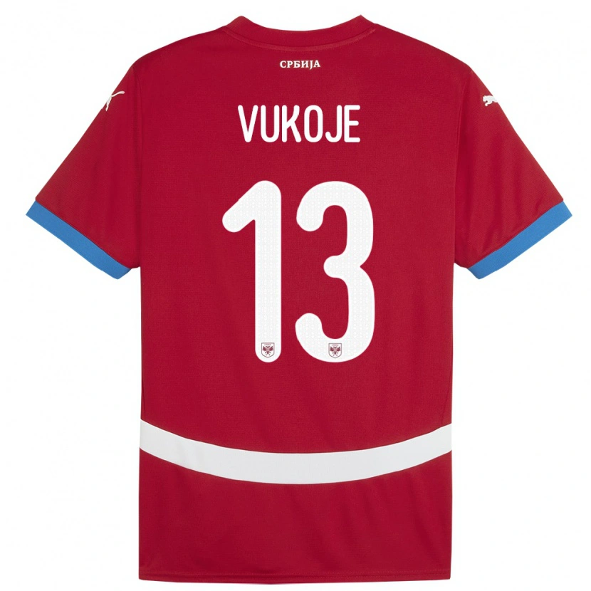 Danxen Heren Servië Luka Vukoje #13 Rood Thuisshirt Thuistenue 24-26 T-Shirt