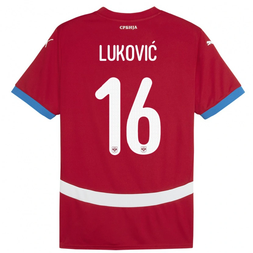 Danxen Heren Servië Milos Lukovic #16 Rood Thuisshirt Thuistenue 24-26 T-Shirt