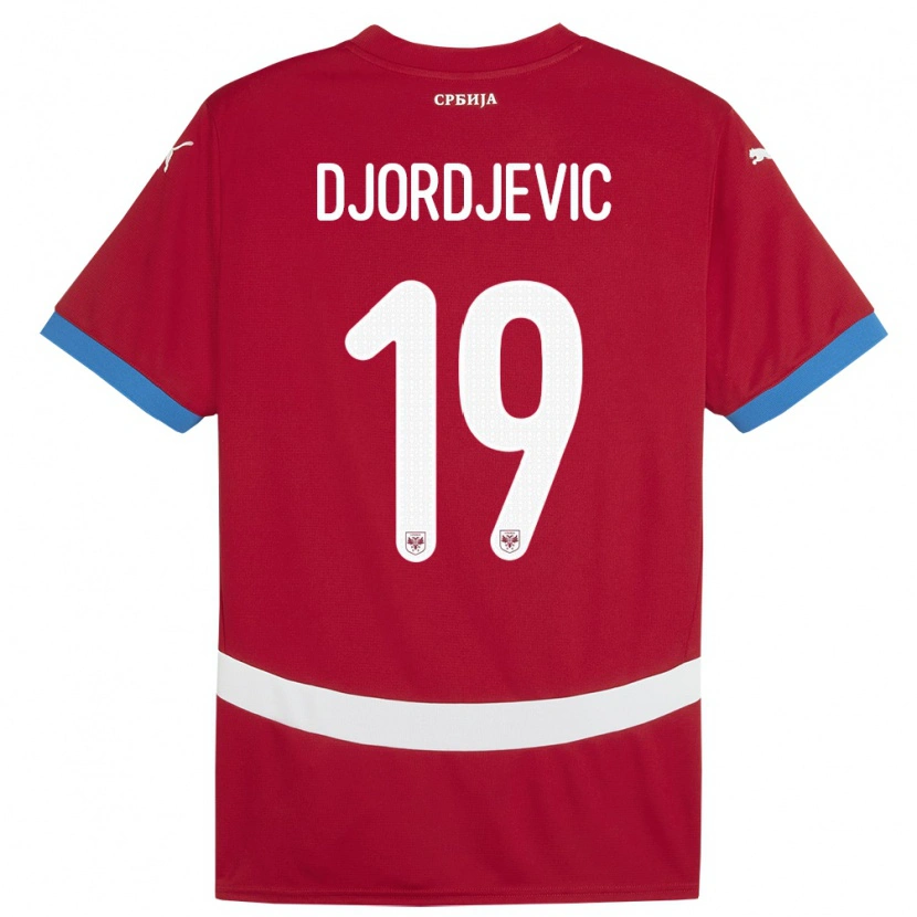 Danxen Heren Servië Luka Djordjevic #19 Rood Thuisshirt Thuistenue 24-26 T-Shirt