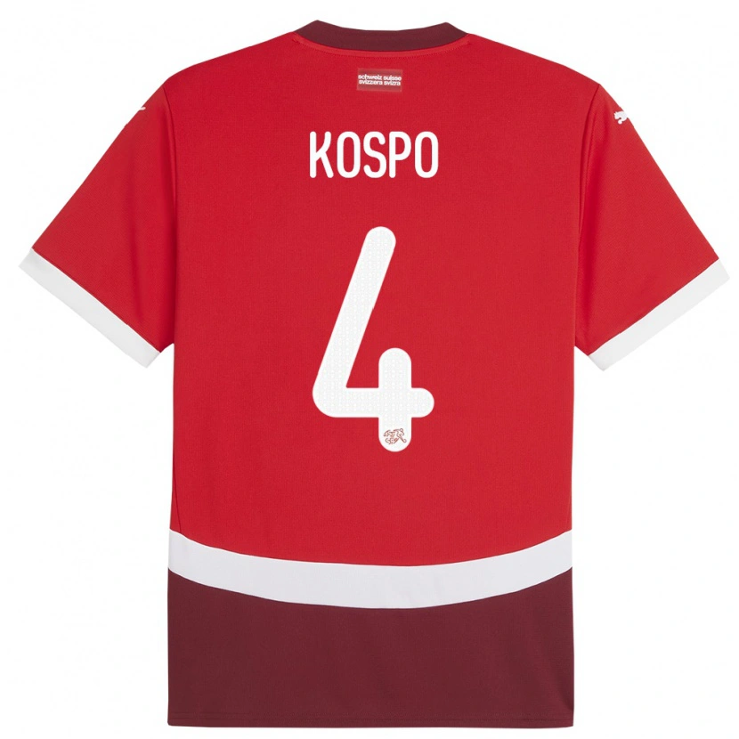 Danxen Heren Zwitserland Eman Kospo #4 Rood Thuisshirt Thuistenue 24-26 T-Shirt