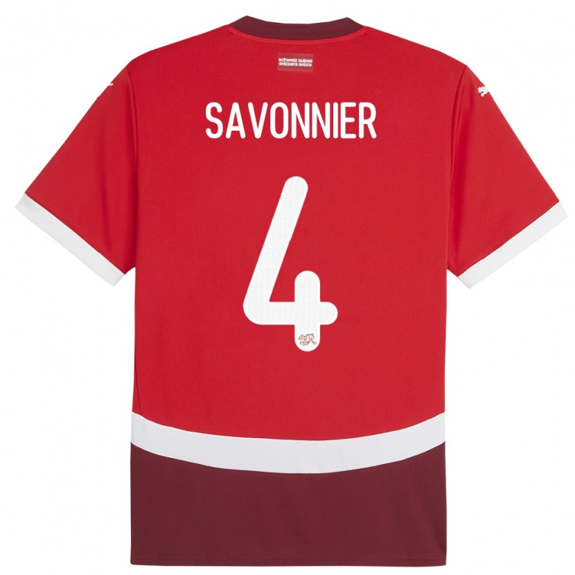Danxen Heren Zwitserland Nelson Savonnier #4 Rood Thuisshirt Thuistenue 24-26 T-Shirt