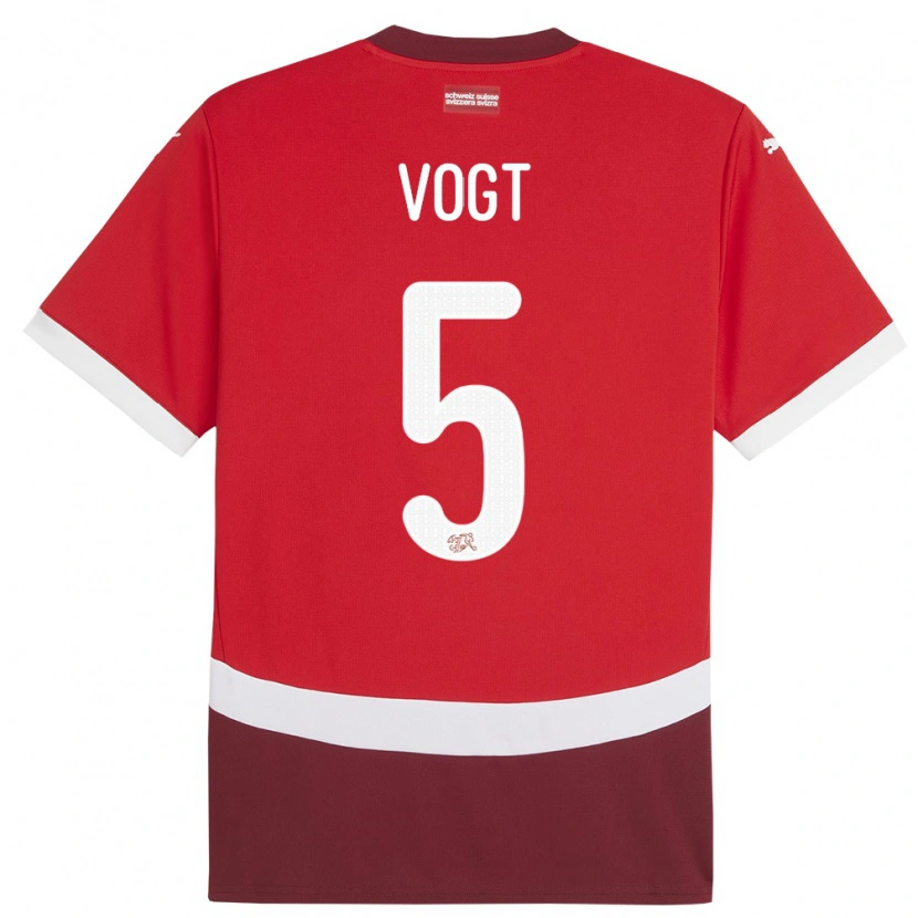 Danxen Heren Zwitserland Gian Vogt #5 Rood Thuisshirt Thuistenue 24-26 T-Shirt