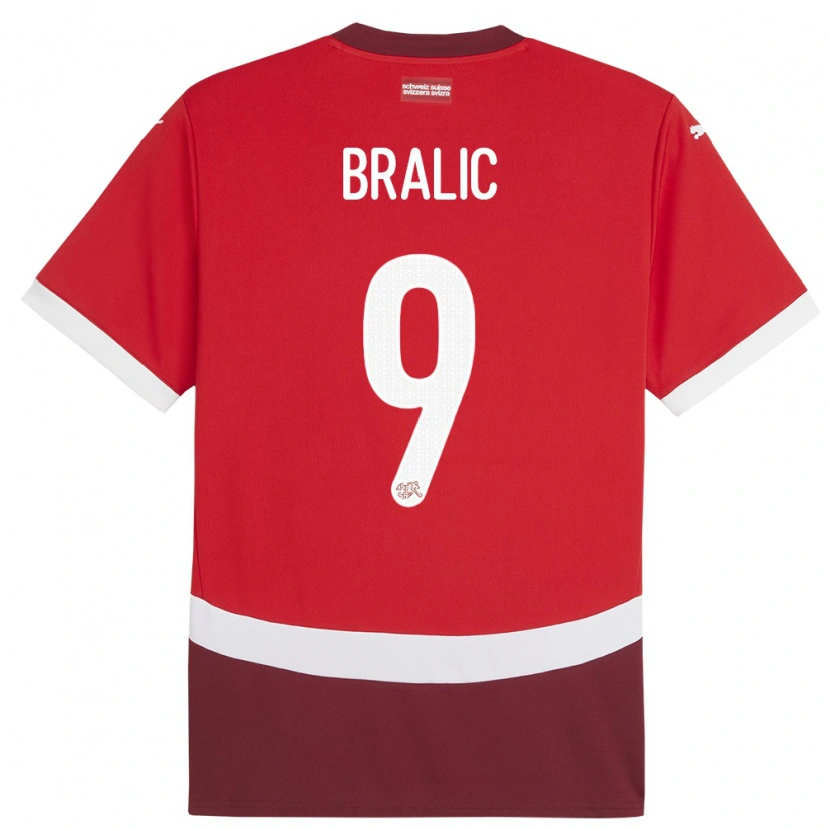 Danxen Heren Zwitserland Josip Bralic #9 Rood Thuisshirt Thuistenue 24-26 T-Shirt