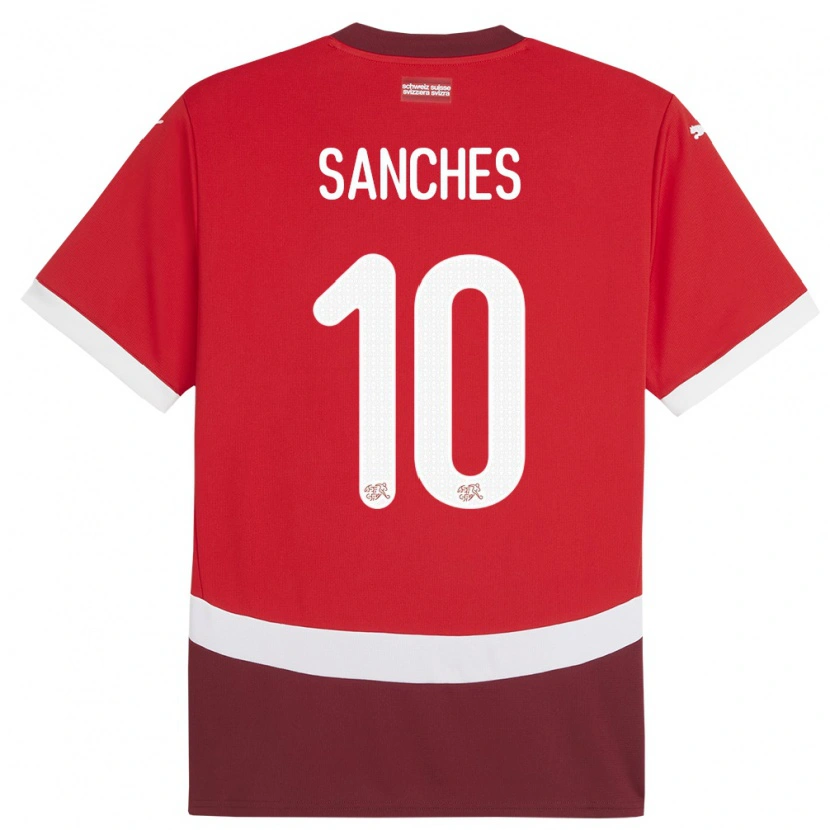 Danxen Heren Zwitserland Alvyn Sanches #10 Rood Thuisshirt Thuistenue 24-26 T-Shirt