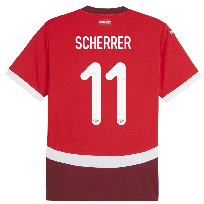 Danxen Heren Zwitserland Nevio Scherrer #11 Rood Thuisshirt Thuistenue 24-26 T-Shirt