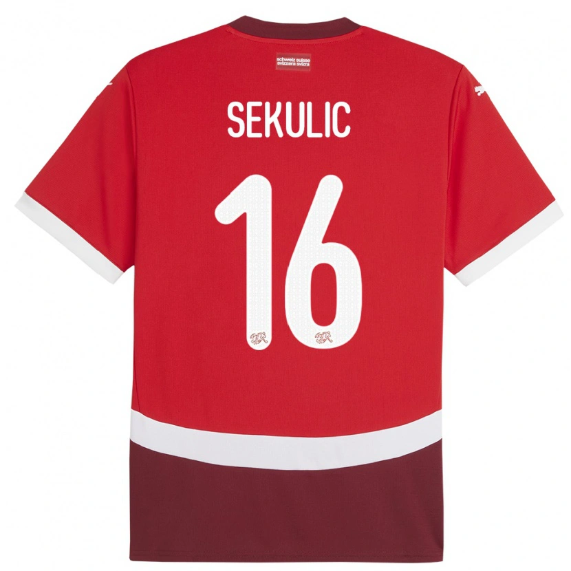 Danxen Heren Zwitserland Aleksandar Sekulic #16 Rood Thuisshirt Thuistenue 24-26 T-Shirt