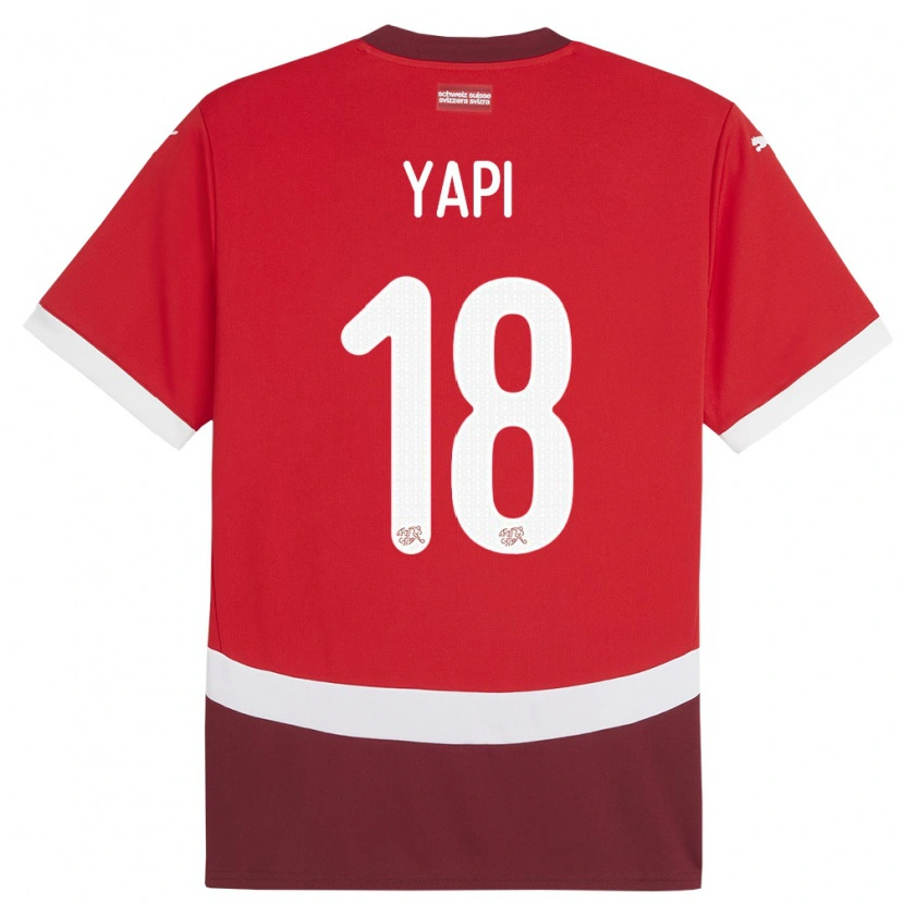 Danxen Heren Zwitserland Josue Yapi #18 Rood Thuisshirt Thuistenue 24-26 T-Shirt