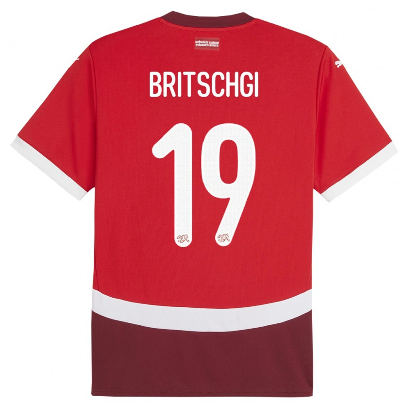 Danxen Heren Zwitserland Sascha Britschgi #19 Rood Thuisshirt Thuistenue 24-26 T-Shirt