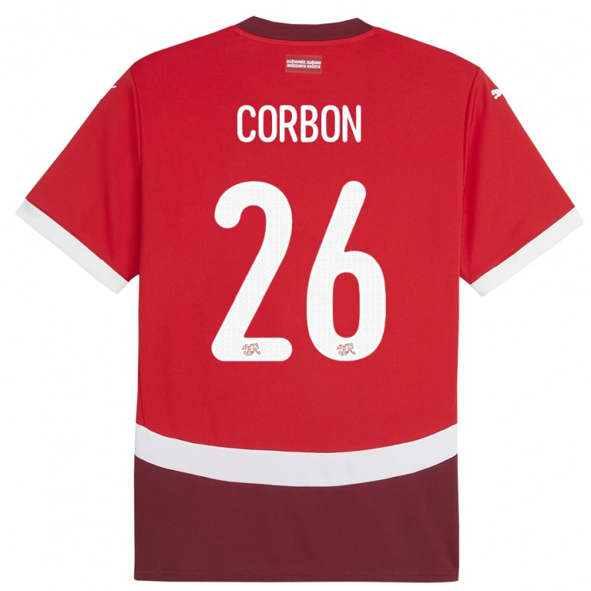 Danxen Heren Zwitserland Max Corbon #26 Rood Thuisshirt Thuistenue 24-26 T-Shirt